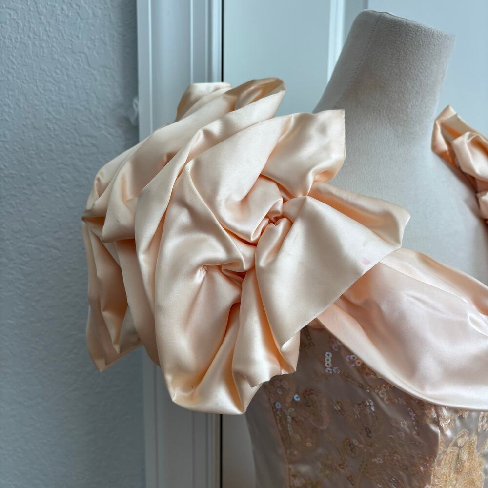 Vtg 90s Zum Zum Prom Dress 11/12 Peach Pink Sequin Peplum Puff Sleeve ILGWU USA - Picture 7 of 16